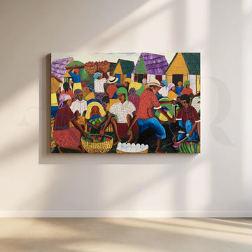 Colorful Village Market Canvas Artwork – Asha Art Studio