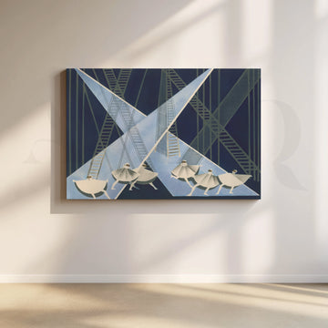 Modern Geometric Dancers Blue Canvas Artwork – Asha Art Studio