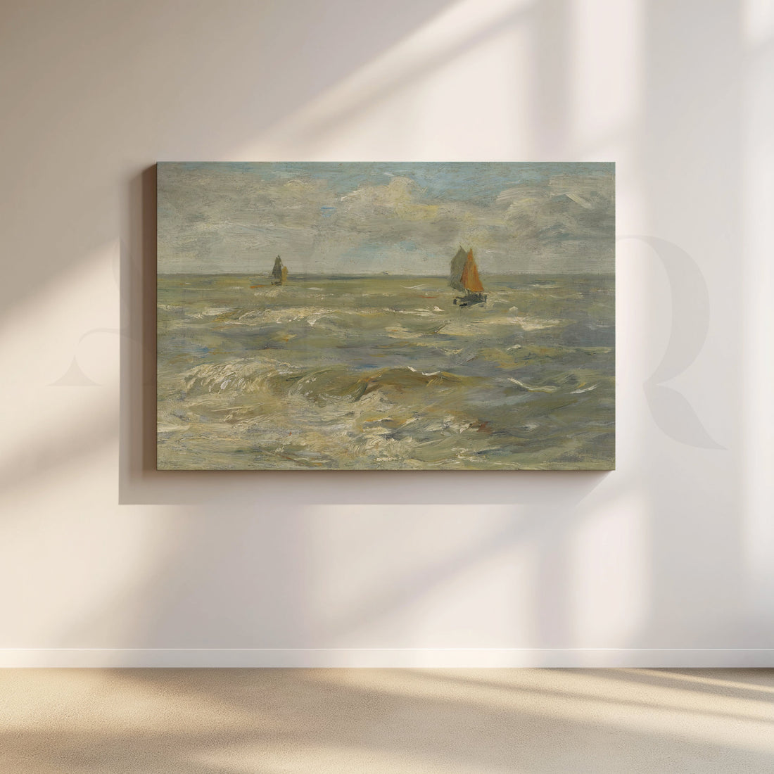 Rough Sea and Distant Sails Canvas Artwork – Asha Art Studio