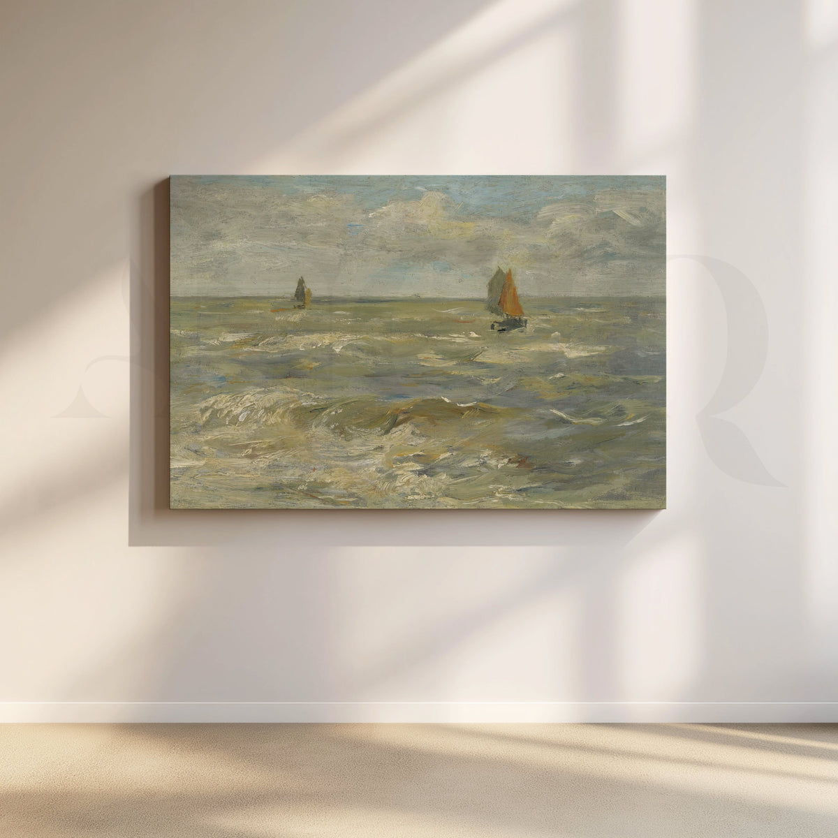 Rough Sea and Distant Sails Canvas Artwork – Asha Art Studio