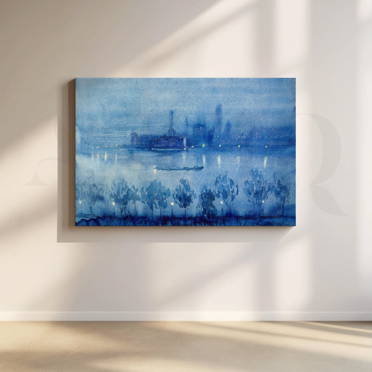 Midnight River Lights Canvas Artwork – Asha Art Studio