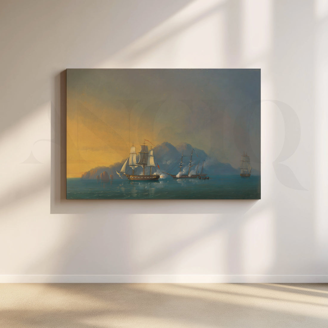 Ships at Sunset Bay Canvas Artwork – Asha Art Studio