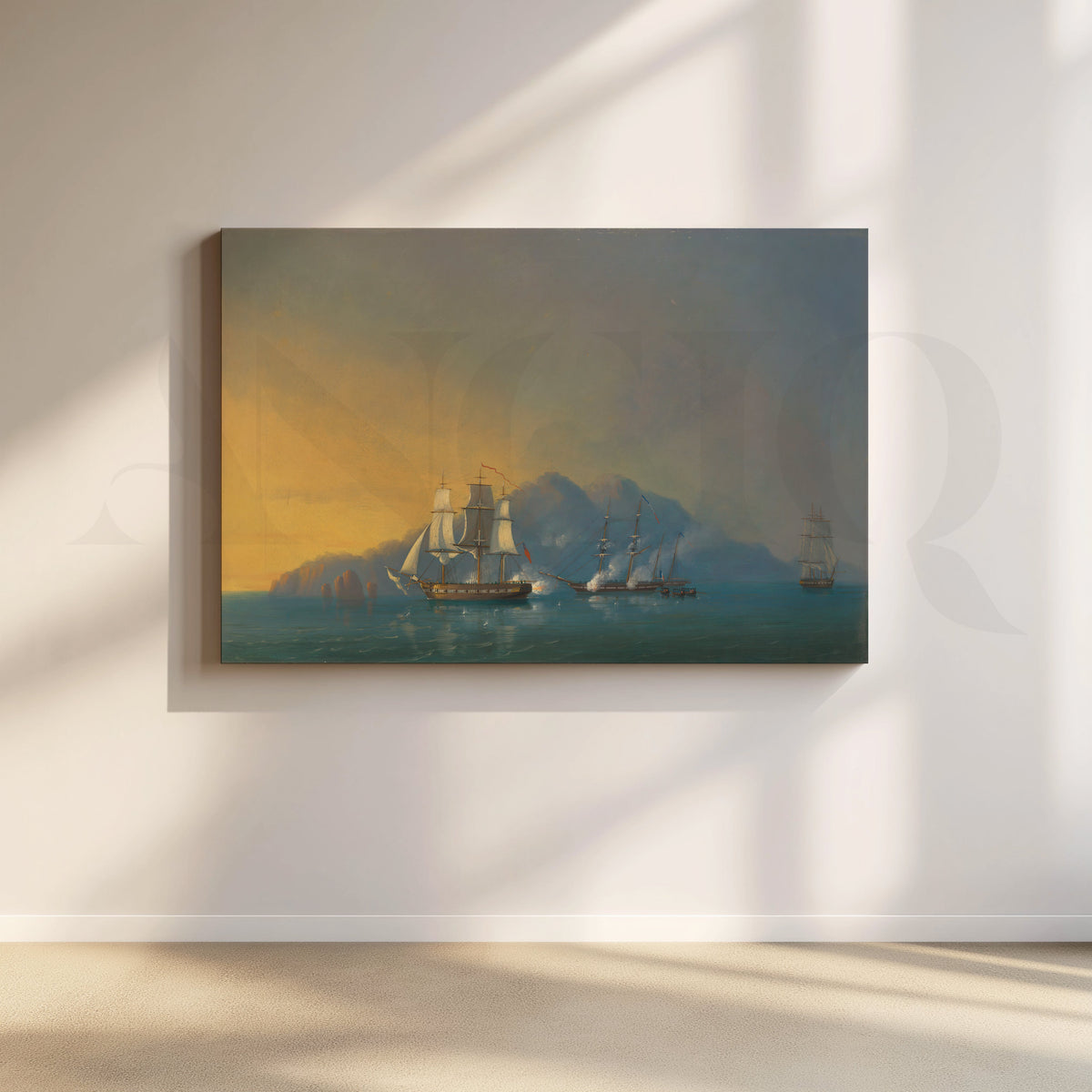 Ships at Sunset Bay Canvas Artwork – Asha Art Studio