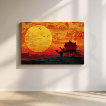 Desert Sunset Caravan Canvas Artwork – Asha Art Studio
