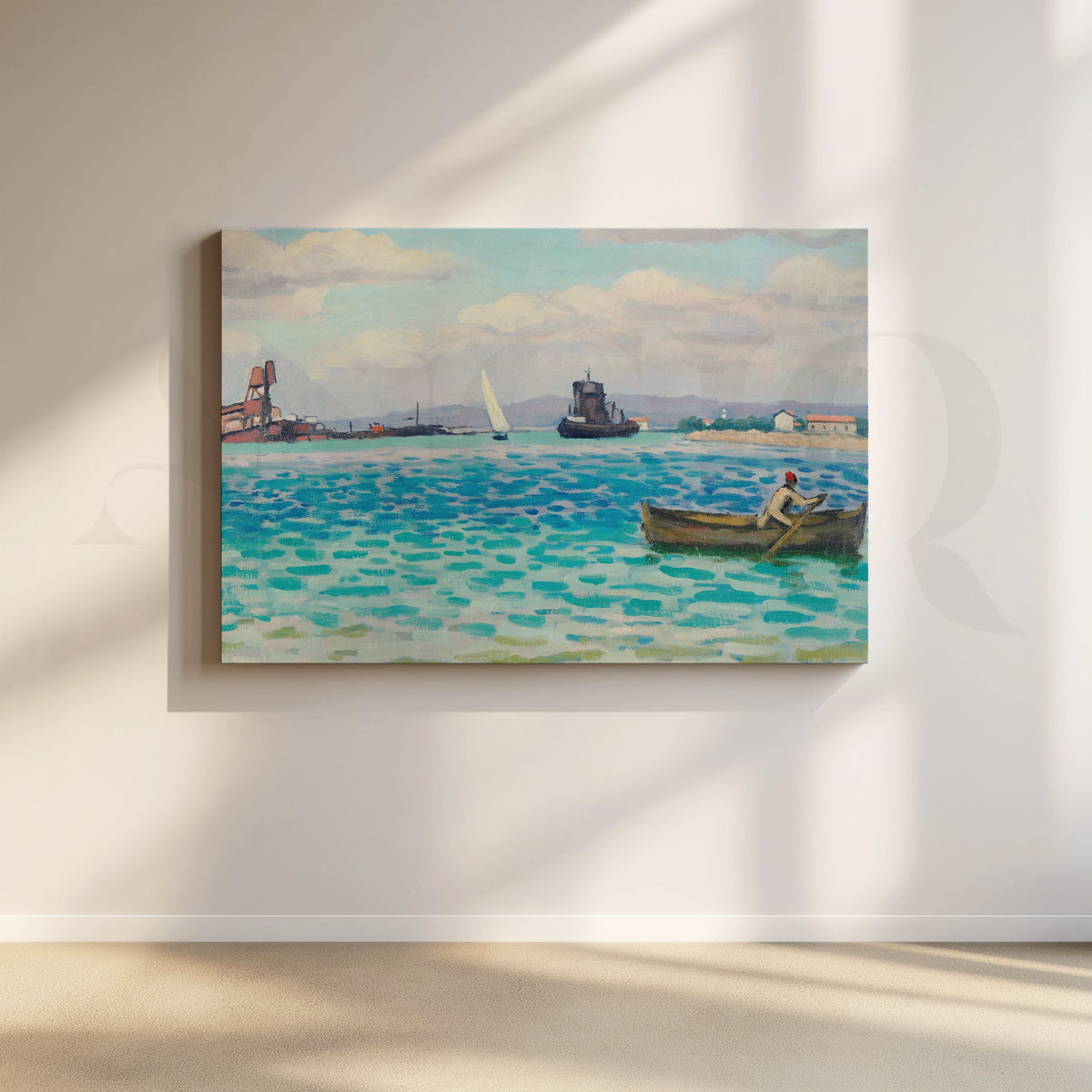 Turquoise Bay Rowboat Canvas Artwork – Asha Art Studio