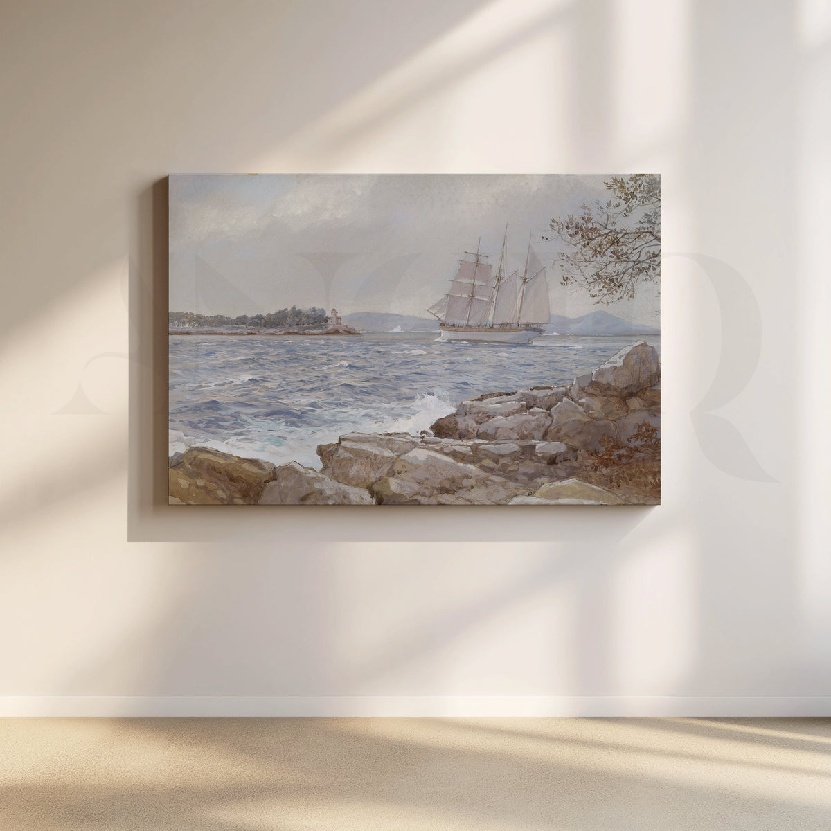 Sailing Past the Lighthouse Canvas Artwork – Asha Art Studio
