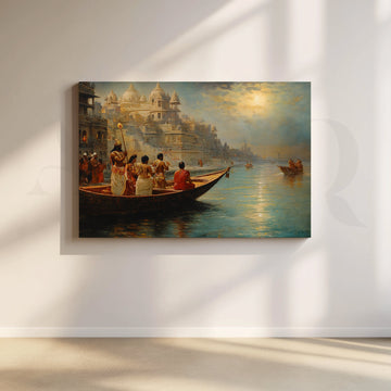 Morning Prayers by the Ghat Canvas Artwork – Asha Art Studio