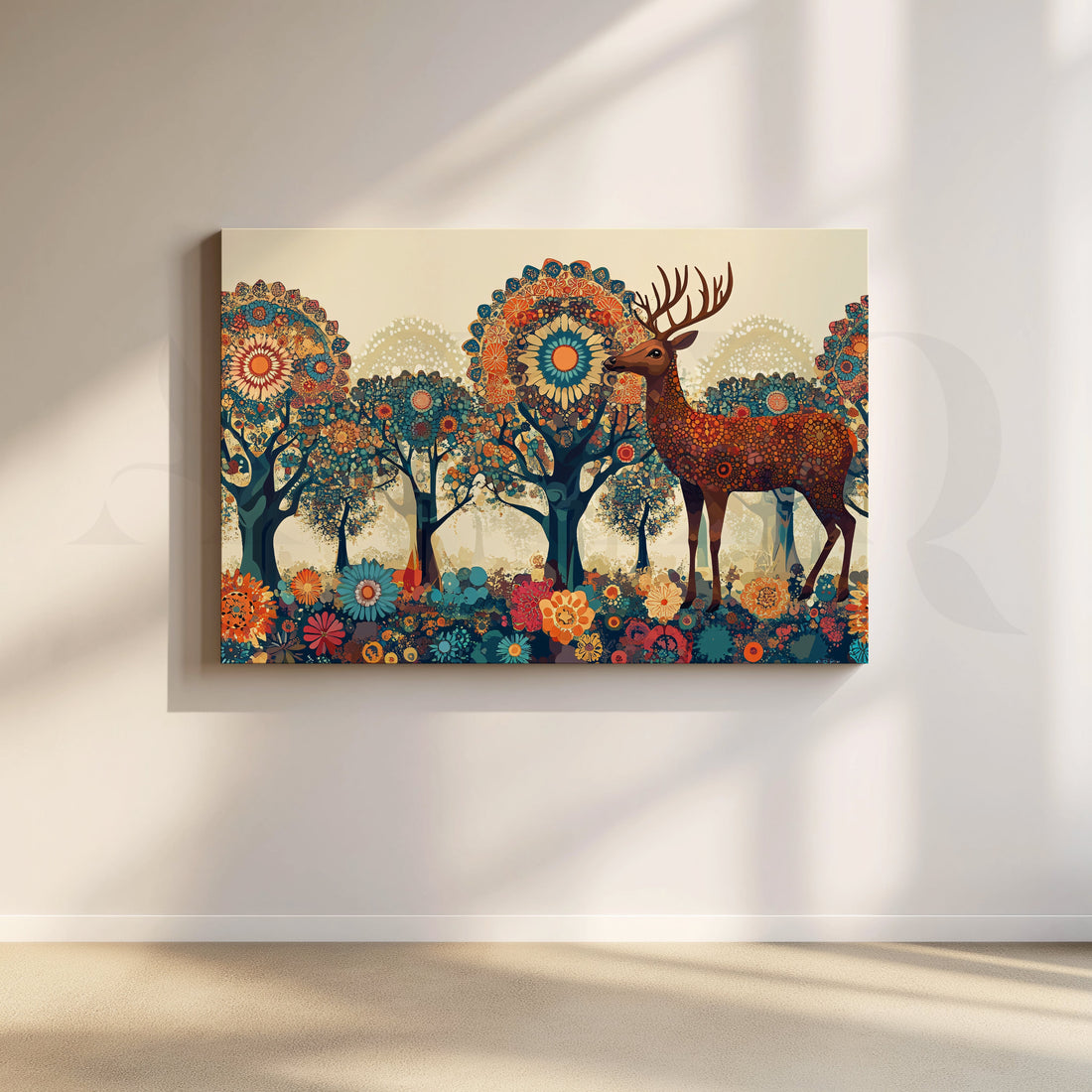 Enchanted Deer in Floral Forest Canvas Artwork – Asha Art Studio
