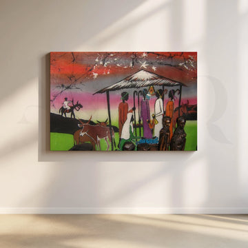 Nativity Village Scene Canvas Artwork – Asha Art Studio