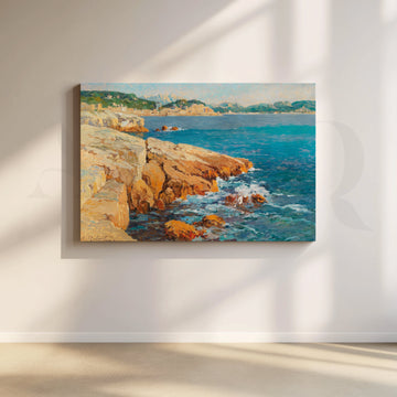 Golden Shoreline Vista Canvas Artwork – Asha Art Studio