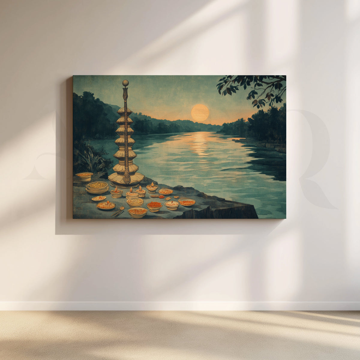 Ganga Aarti Sunset Offering Canvas Artwork – Asha Art Studio