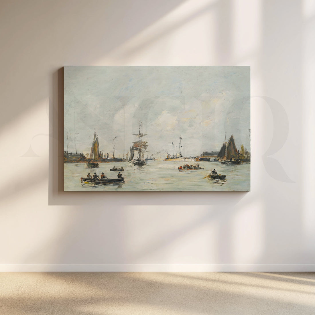 Harbor Calm with Boats Canvas Artwork – Asha Art Studio