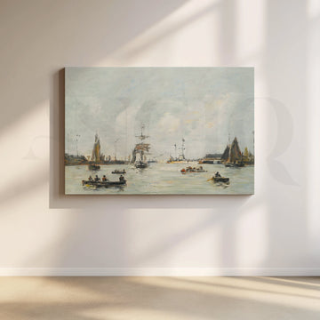 Harbor Calm with Boats Canvas Artwork – Asha Art Studio