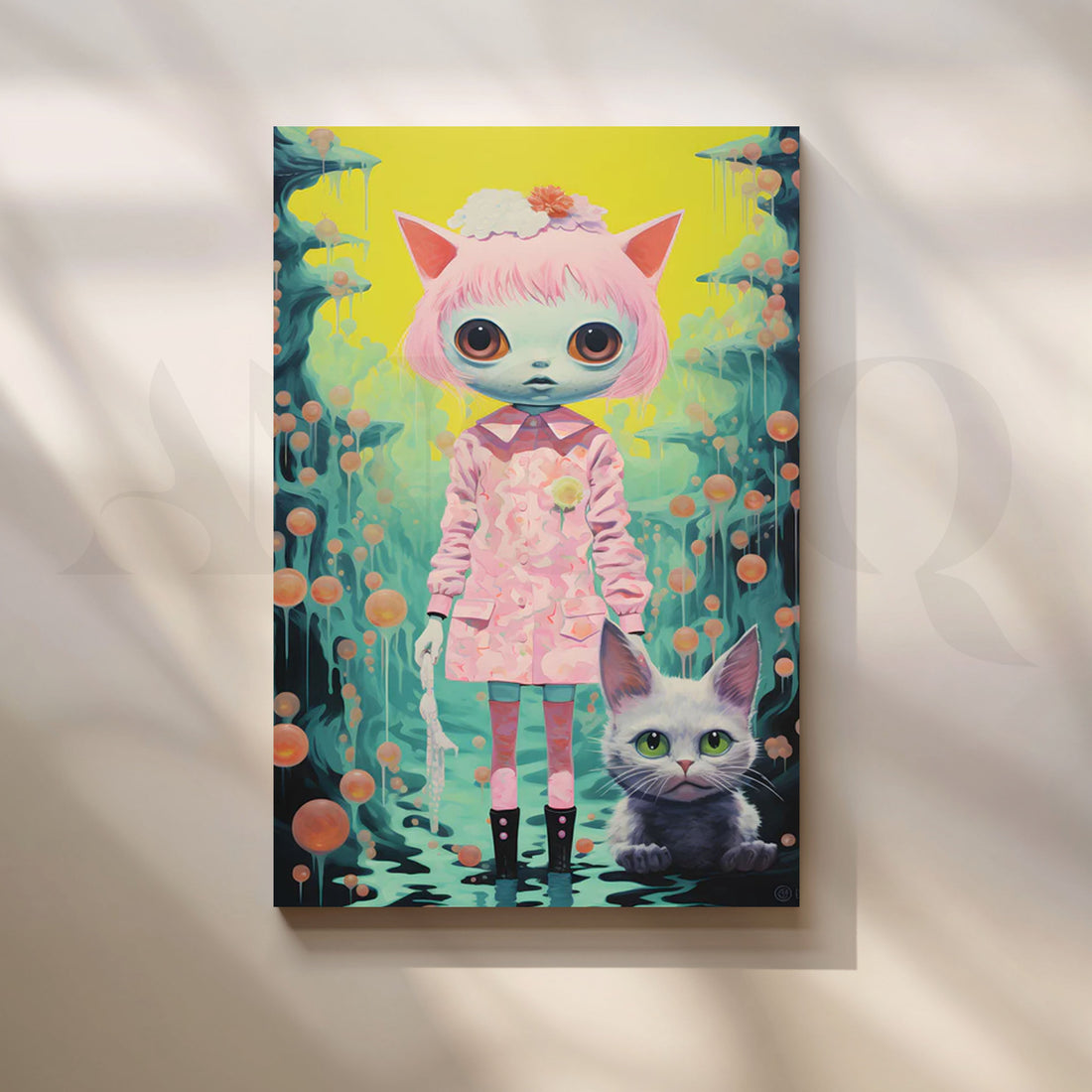 Neon Neko Dream Canvas Painting for Bedroom/Creative Studio – Asha Art Studio