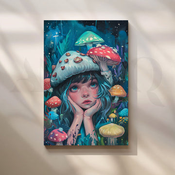Moonlit Mushroom Muse Canvas Painting for Bedroom/Creative Studio – Asha Art Studio