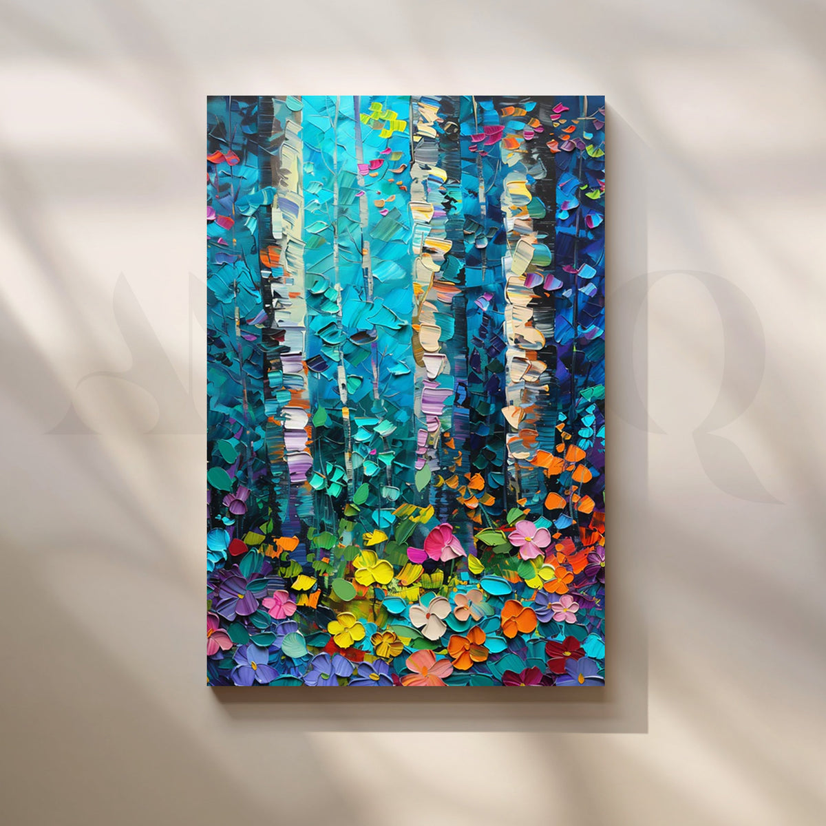 Teal Birch Bloom Canvas Painting for Living Room – Asha Art Studio