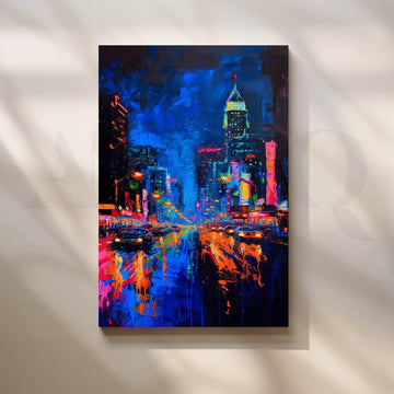 Neon City Rain Canvas Painting for Living Room – Asha Art Studio