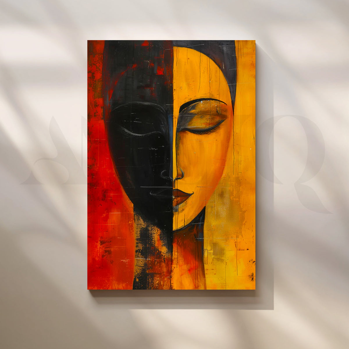 Duality in Gold & Ember Canvas Painting for Entryway – Asha Art Studio
