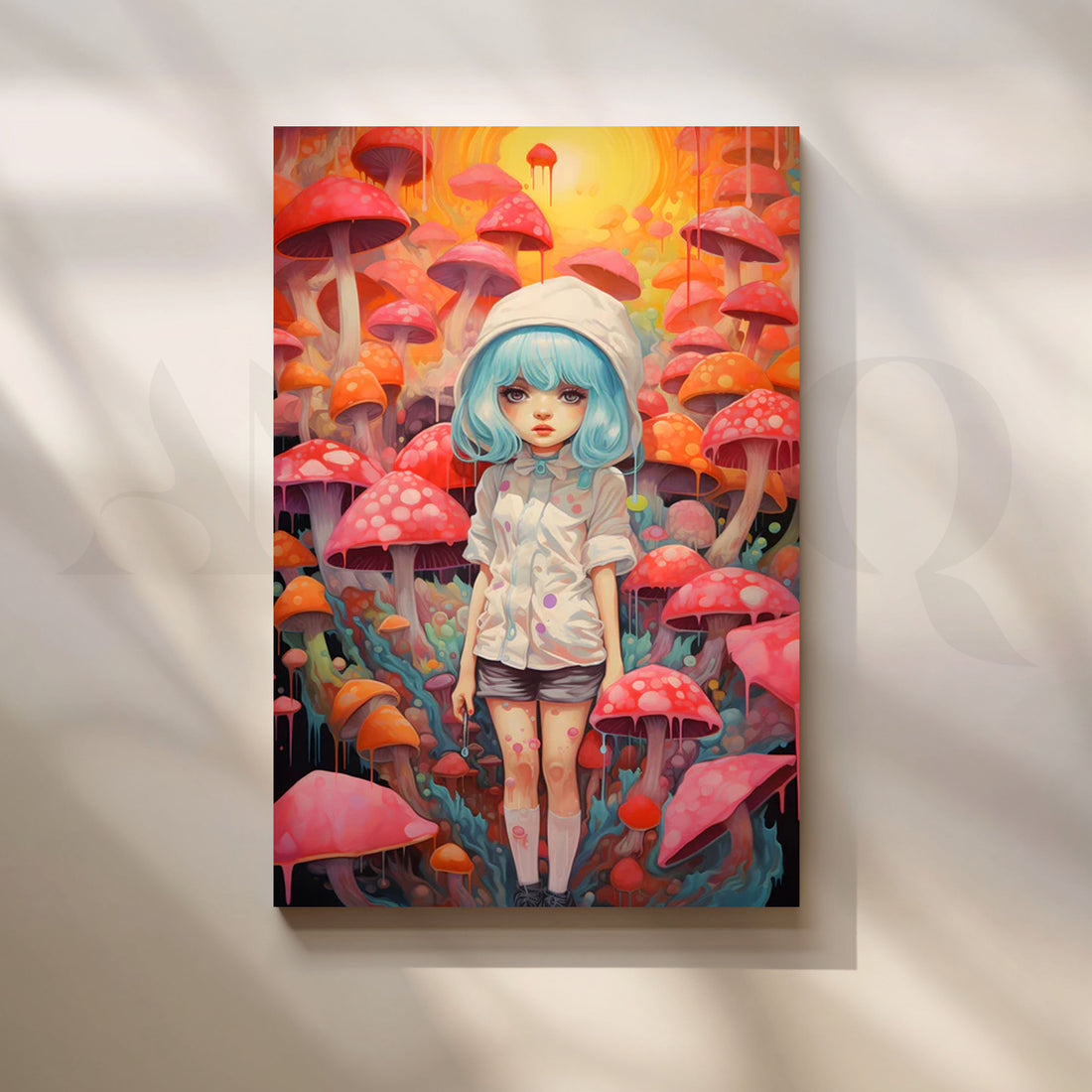 Mushroom Wonderland Girl Canvas Painting for Bedroom/Creative Studio – Asha Art Studio
