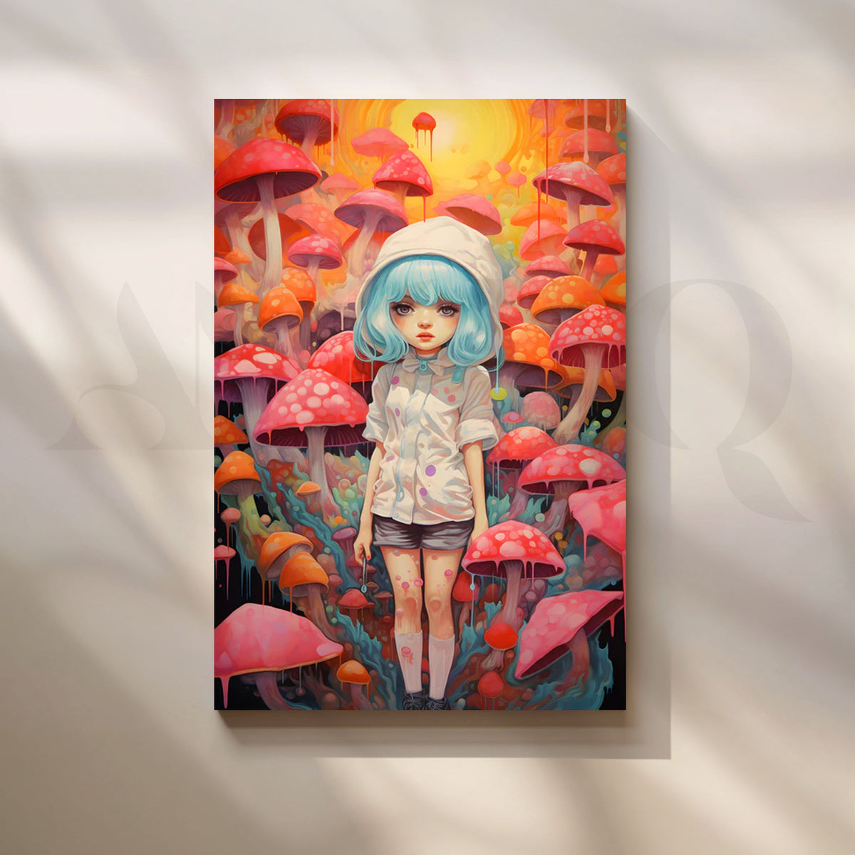 Mushroom Wonderland Girl Canvas Painting for Bedroom/Creative Studio – Asha Art Studio