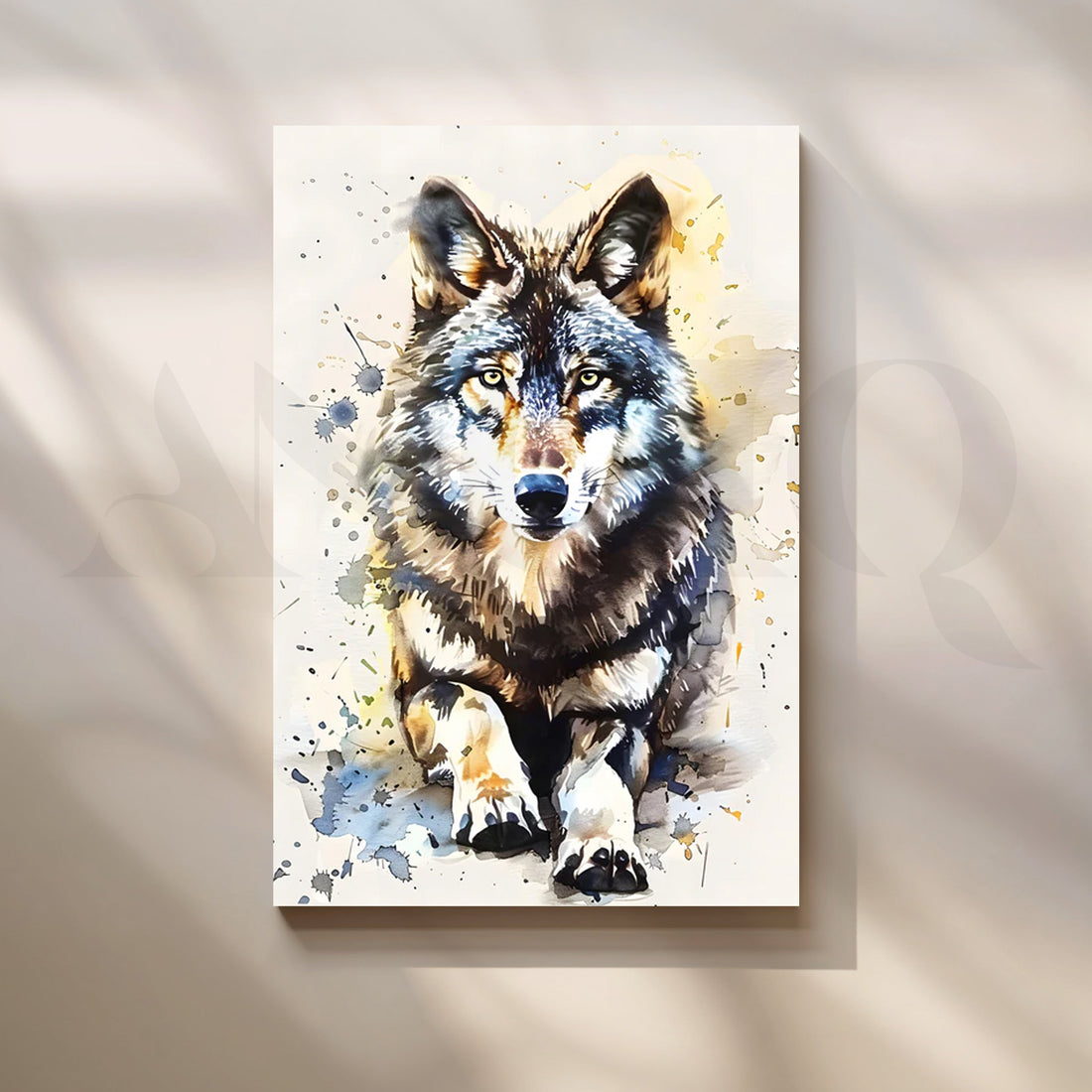Lone Wolf Watercolor Canvas Painting for Office – Asha Art Studio