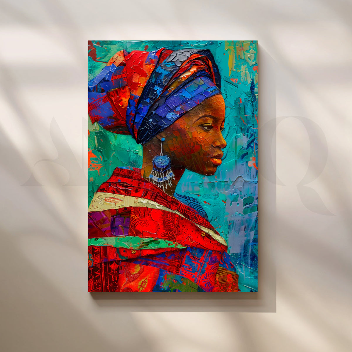 Turquoise Mosaic Headwrap Canvas Painting for Living Room – Asha Art Studio