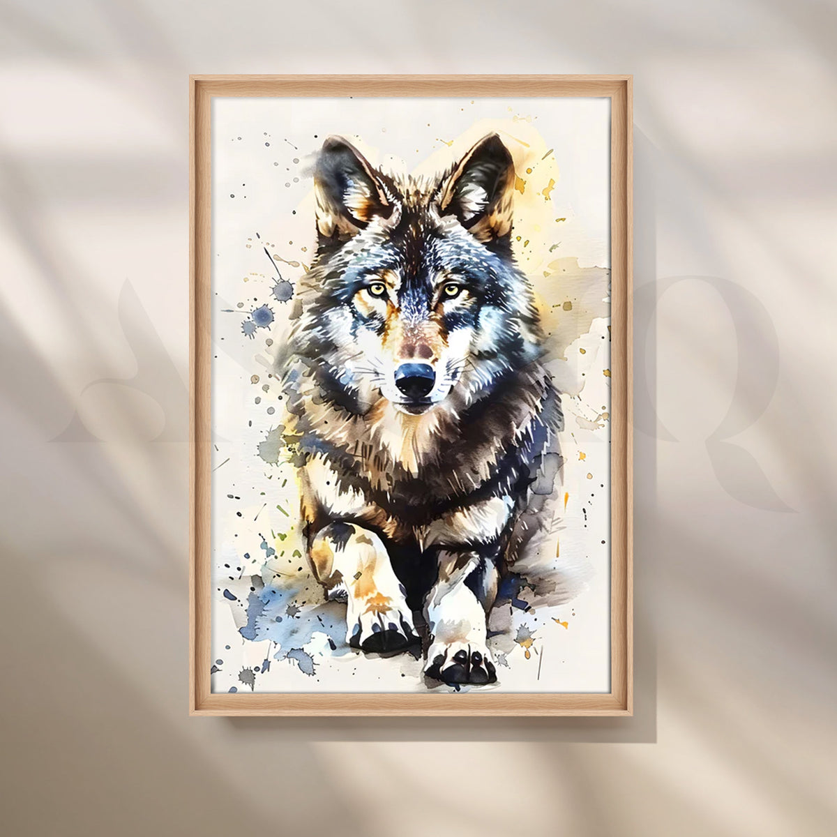Lone Wolf Watercolor Canvas Painting for Office – Asha Art Studio – Image 5