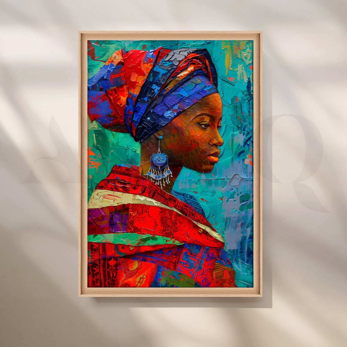 Turquoise Mosaic Headwrap Canvas Painting for Living Room – Asha Art Studio – Image 5