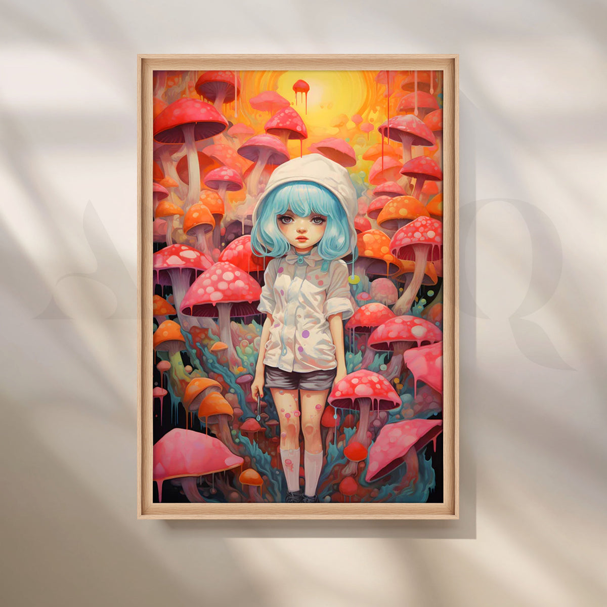 Mushroom Wonderland Girl Canvas Painting for Bedroom/Creative Studio – Asha Art Studio – Image 5