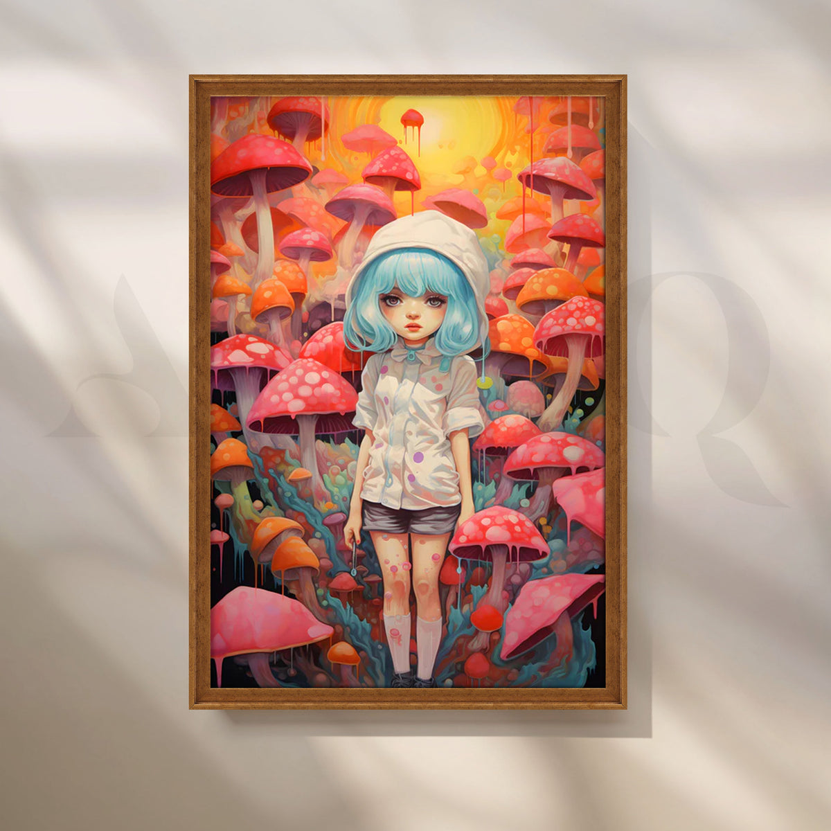 Mushroom Wonderland Girl Canvas Painting for Bedroom/Creative Studio – Asha Art Studio – Image 6