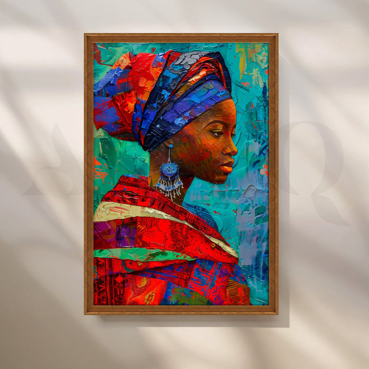 Turquoise Mosaic Headwrap Canvas Painting for Living Room – Asha Art Studio – Image 6