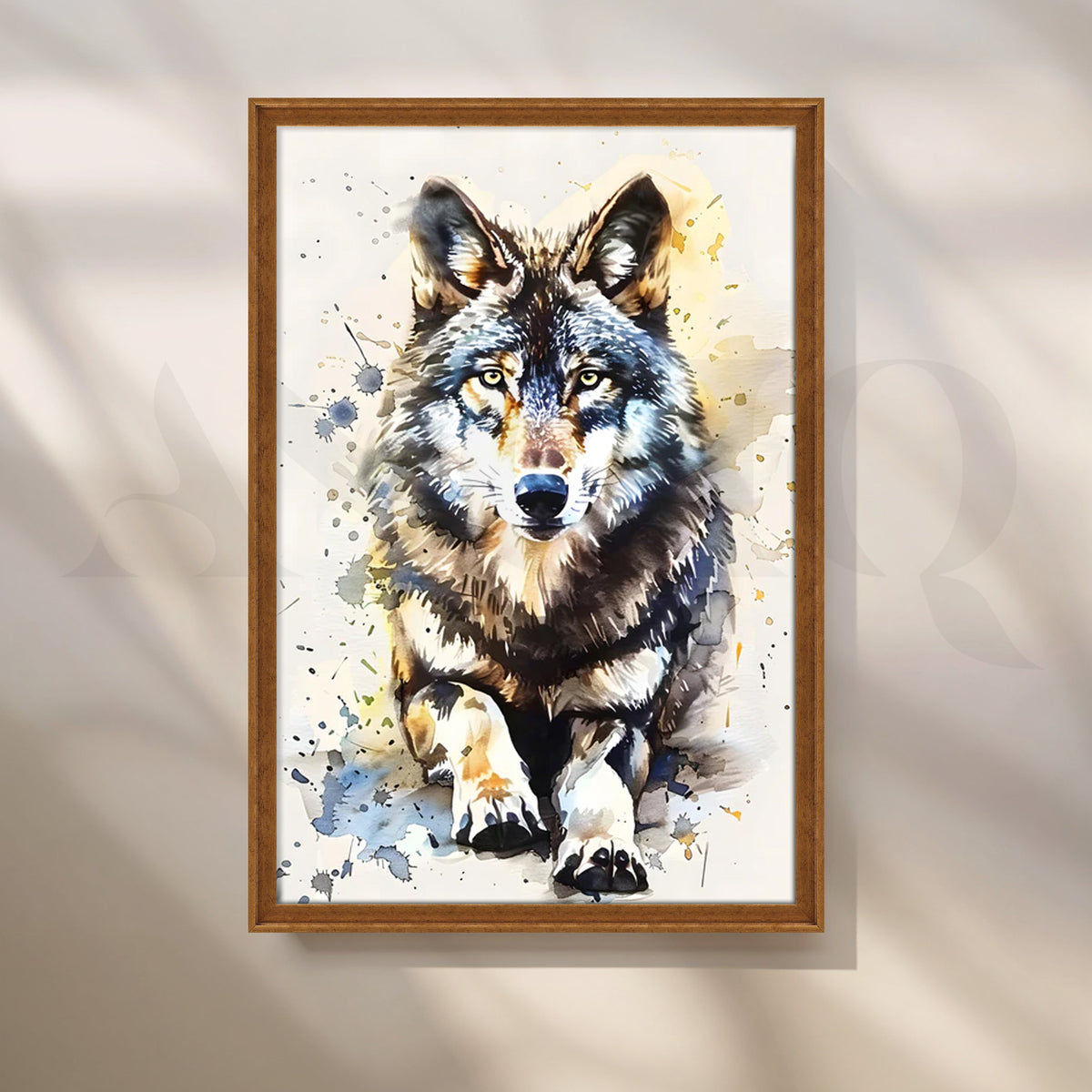 Lone Wolf Watercolor Canvas Painting for Office – Asha Art Studio – Image 6