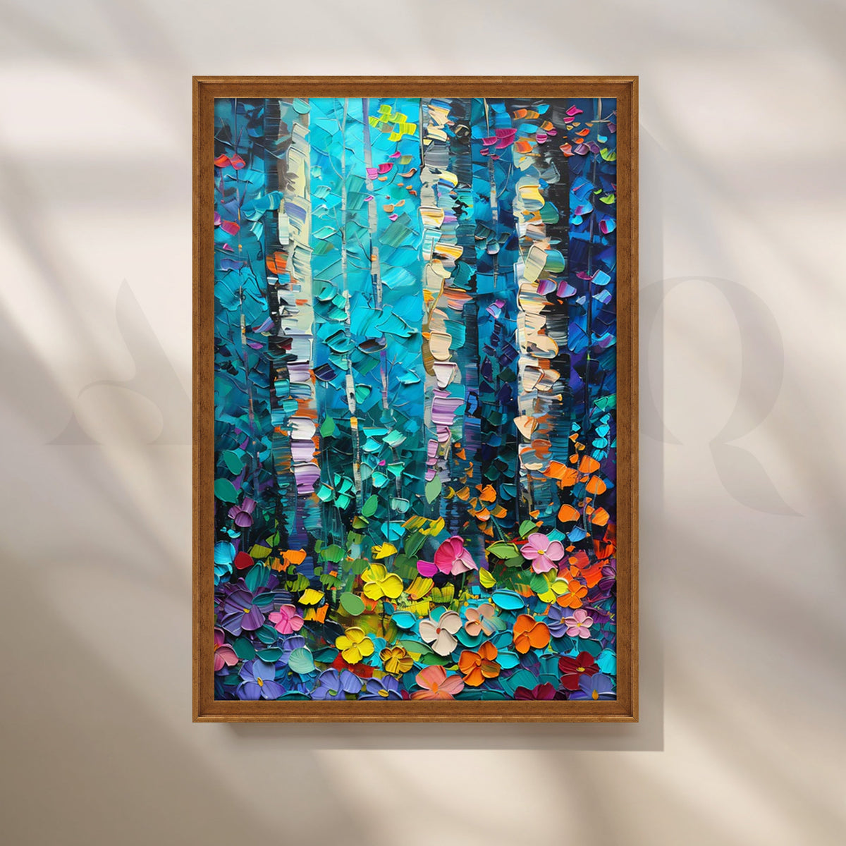Teal Birch Bloom Canvas Painting for Living Room – Asha Art Studio – Image 6