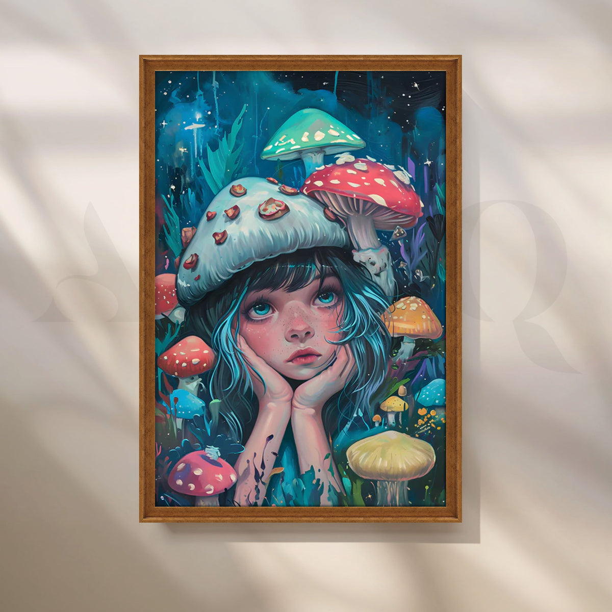 Moonlit Mushroom Muse Canvas Painting for Bedroom/Creative Studio – Asha Art Studio – Image 6