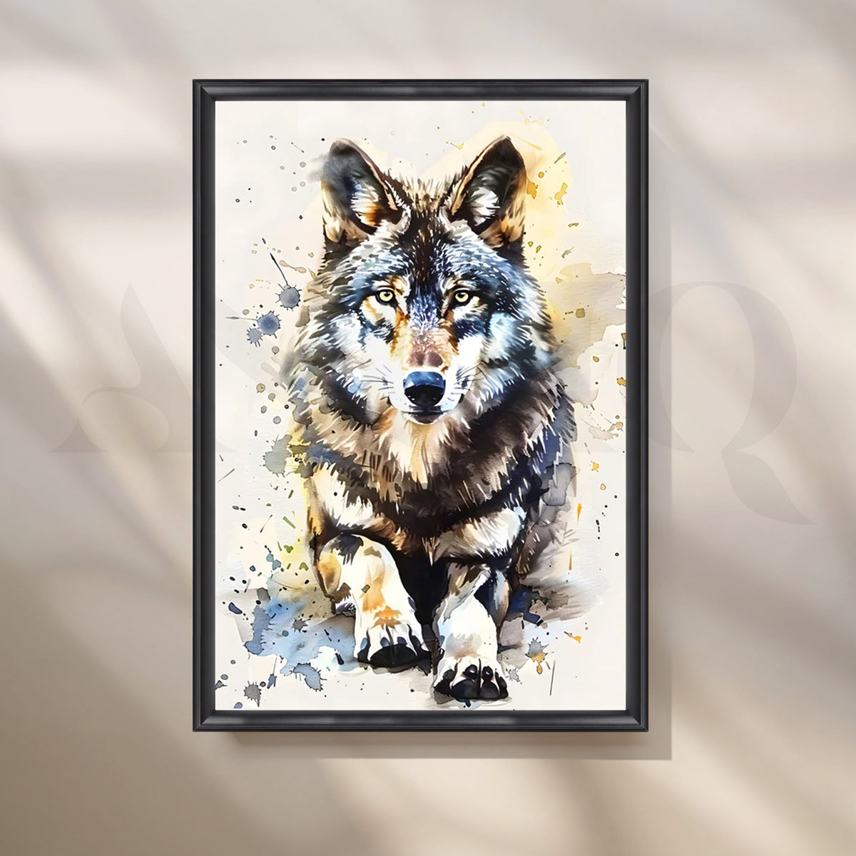 Lone Wolf Watercolor Canvas Painting for Office – Asha Art Studio – Image 3