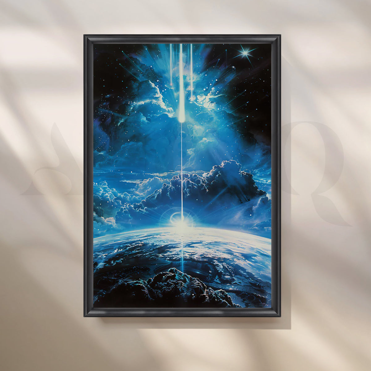 Celestial Convergence — Cosmic Lightbeam Over Earth Wall Art – Asha Art Studio – Image 3
