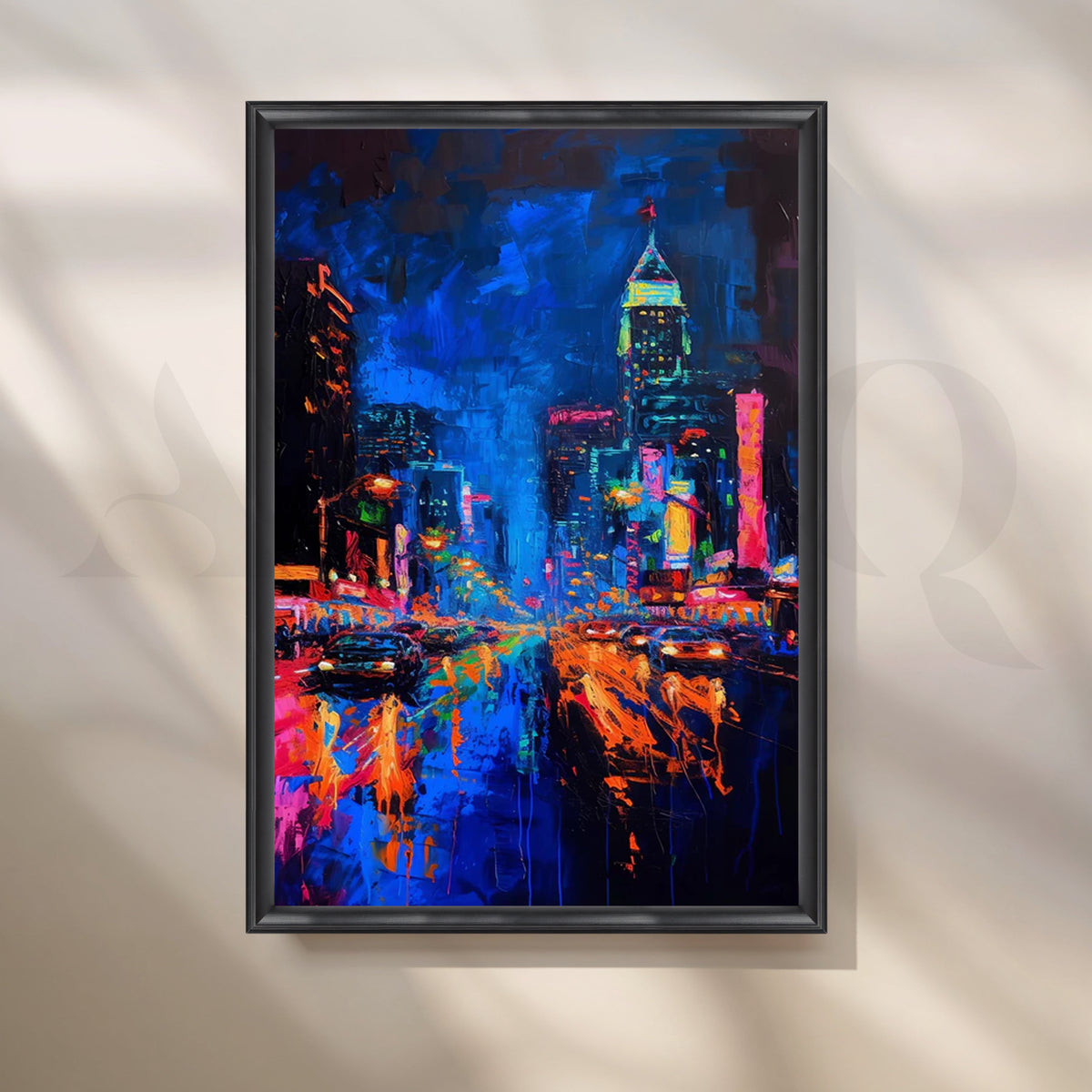 Neon City Rain Canvas Painting for Living Room – Asha Art Studio – Image 3
