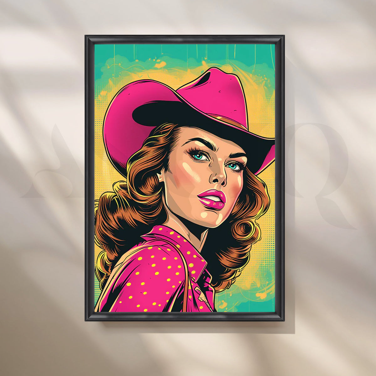Hot Pink Cowgirl Pop Canvas Painting for Living Room – Asha Art Studio – Image 3