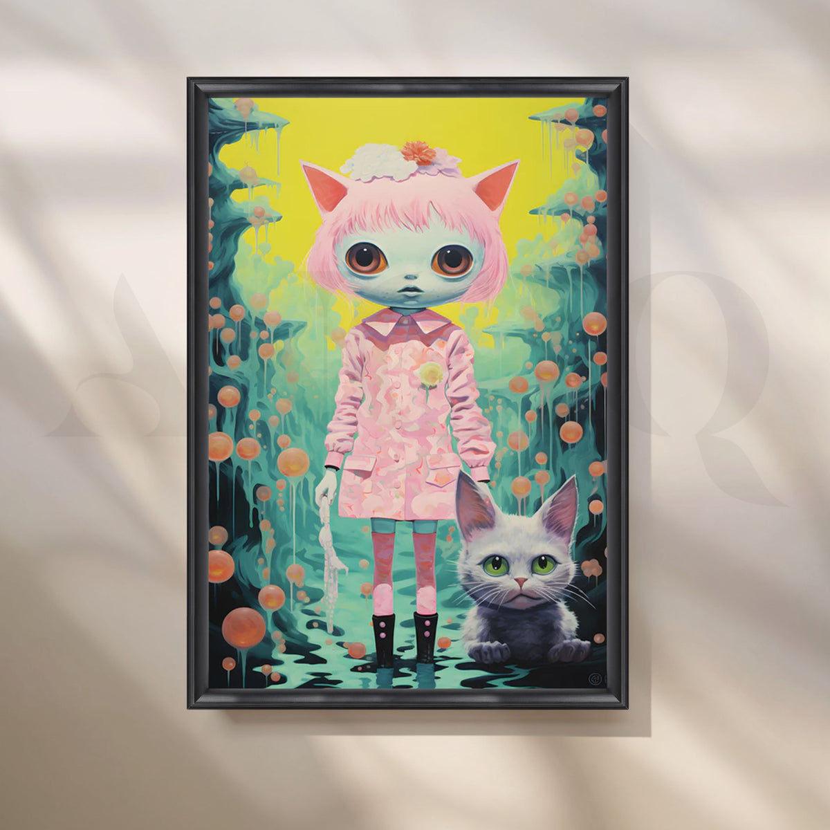 Neon Neko Dream Canvas Painting for Bedroom/Creative Studio – Asha Art Studio – Image 3