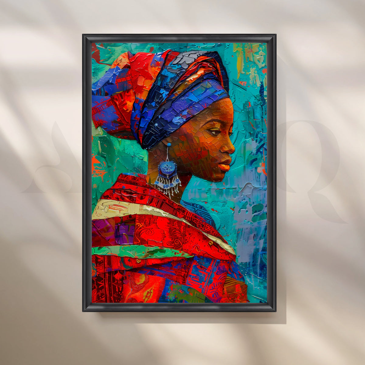 Turquoise Mosaic Headwrap Canvas Painting for Living Room – Asha Art Studio – Image 3
