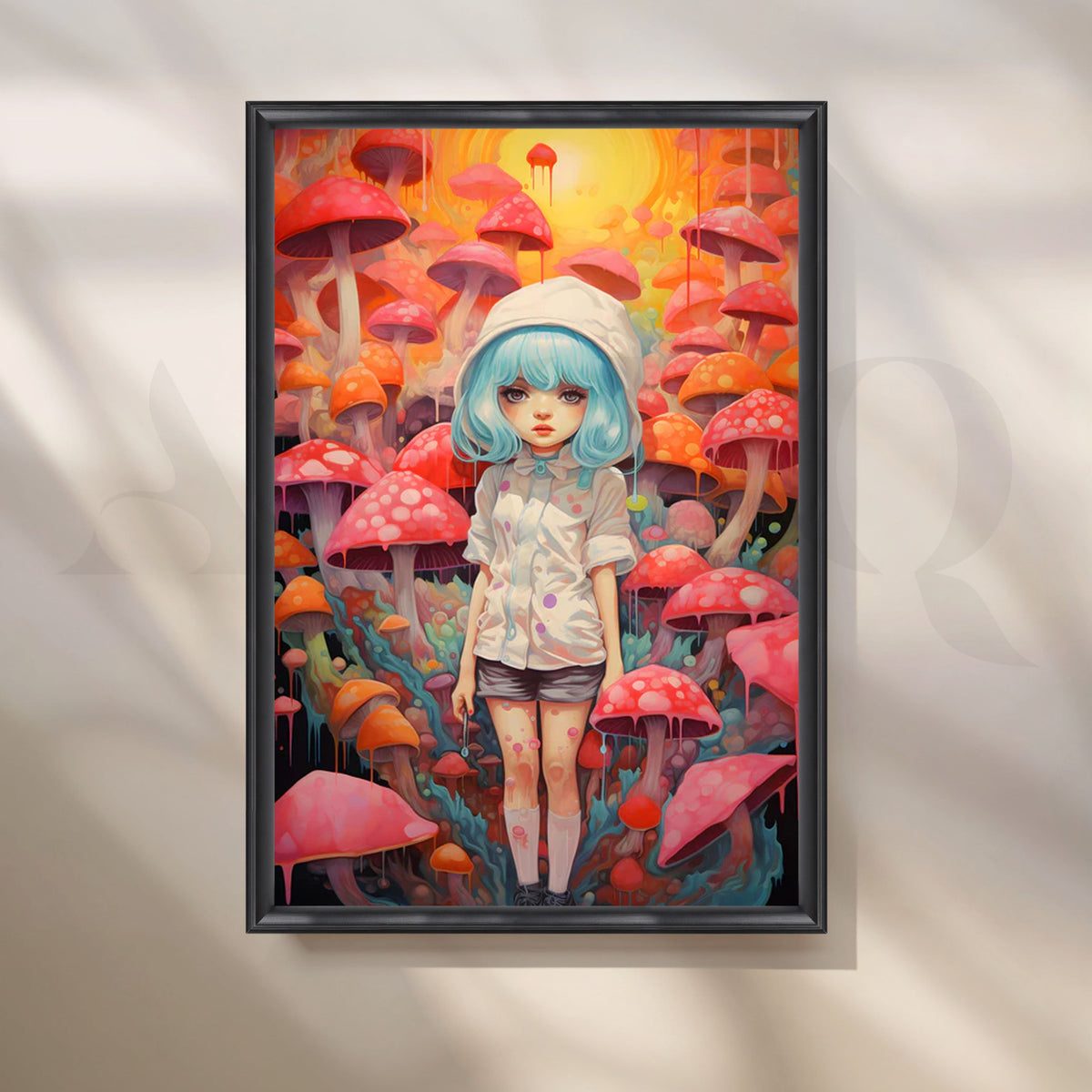 Mushroom Wonderland Girl Canvas Painting for Bedroom/Creative Studio – Asha Art Studio – Image 3