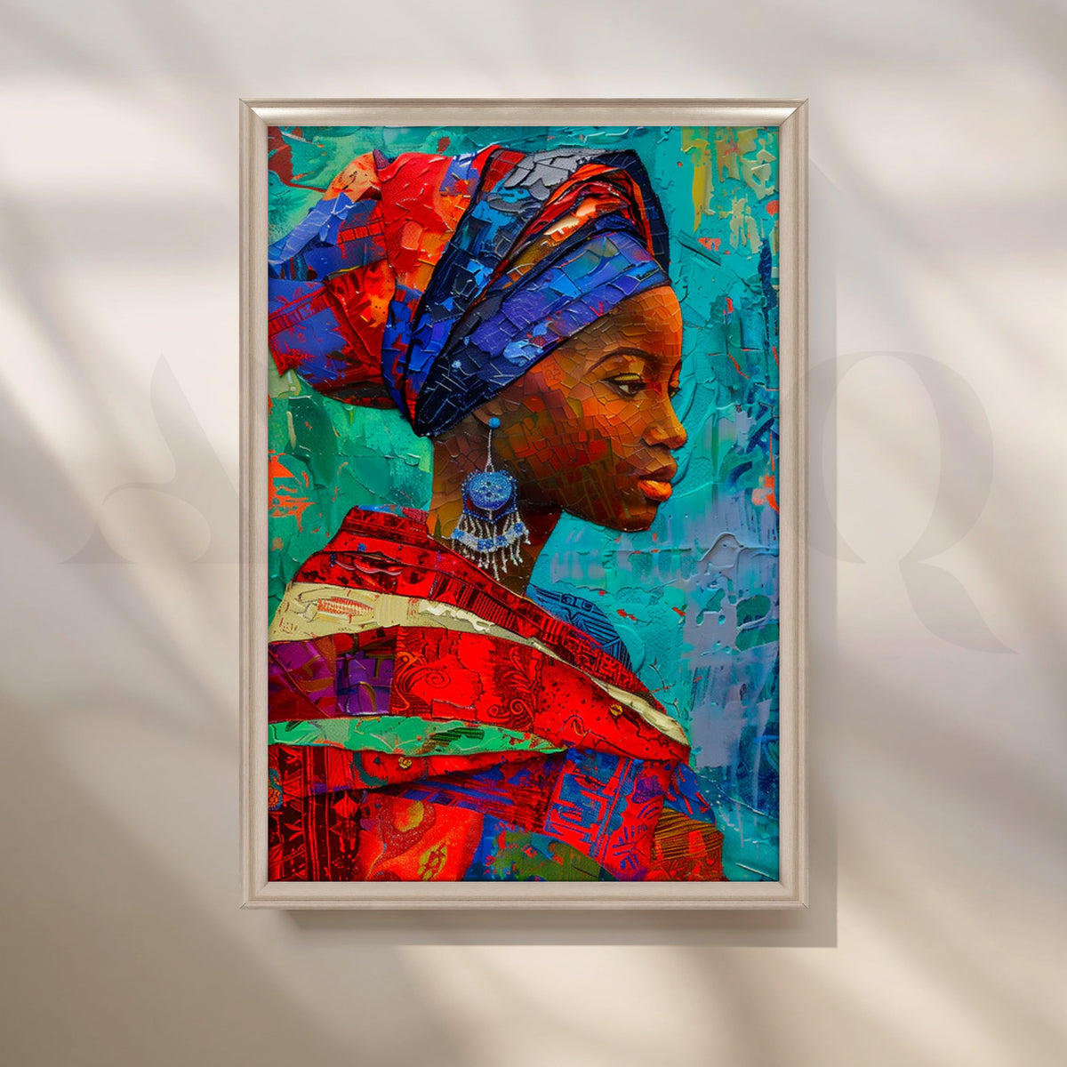 Turquoise Mosaic Headwrap Canvas Painting for Living Room – Asha Art Studio – Image 4