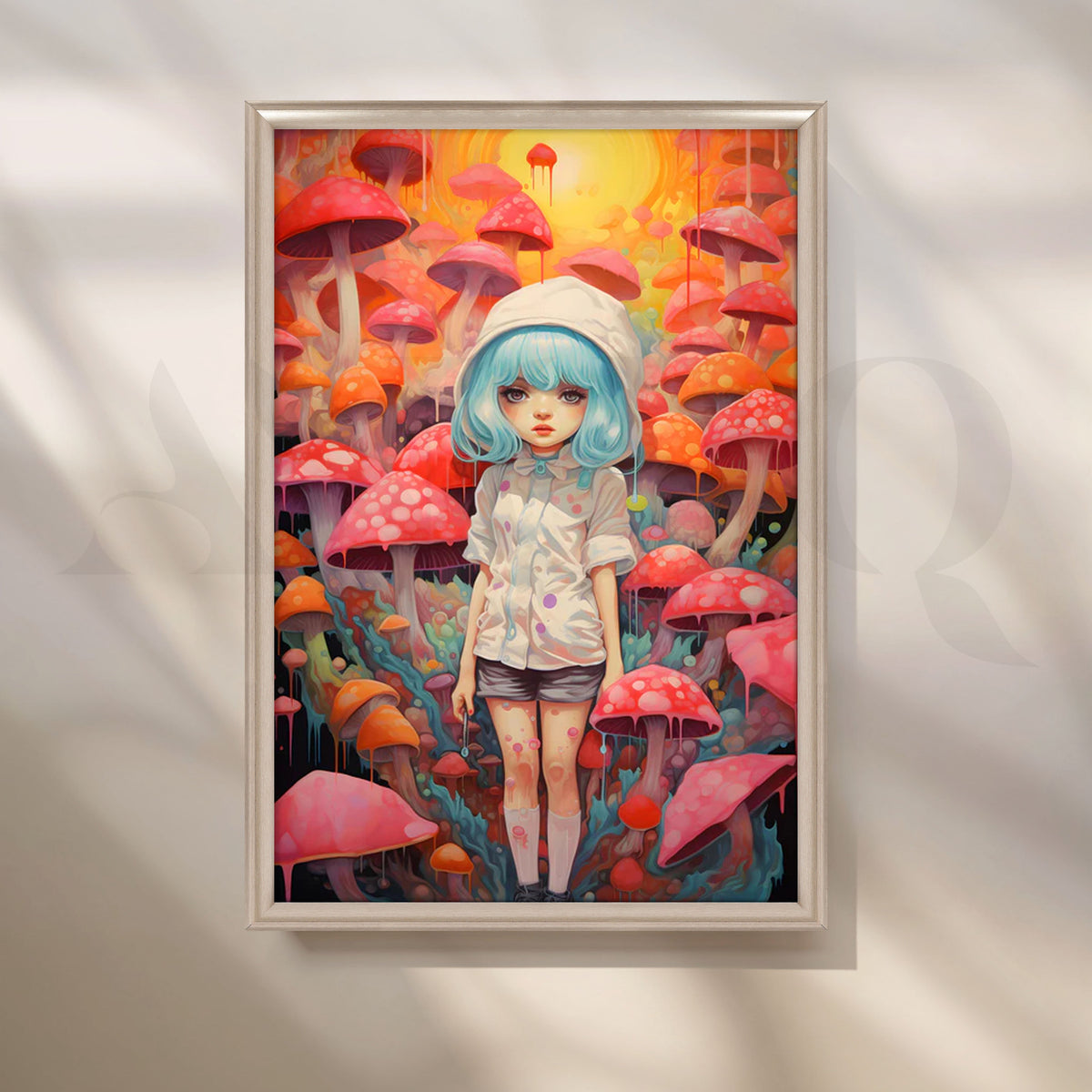 Mushroom Wonderland Girl Canvas Painting for Bedroom/Creative Studio – Asha Art Studio – Image 4