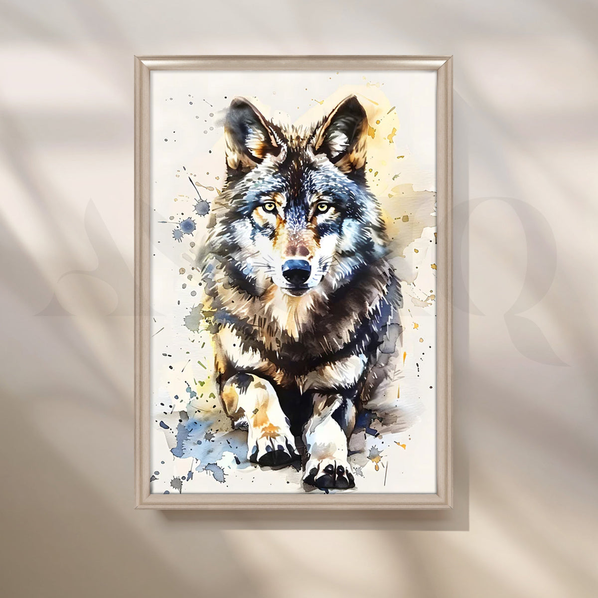 Lone Wolf Watercolor Canvas Painting for Office – Asha Art Studio – Image 4