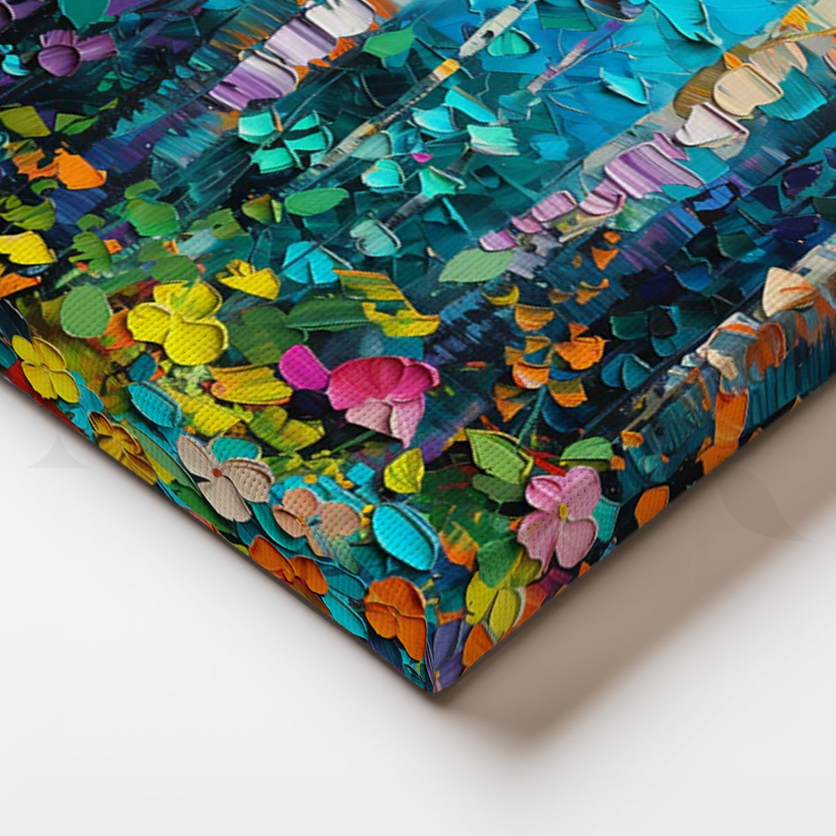 Teal Birch Bloom Canvas Painting for Living Room – Asha Art Studio – Image 2