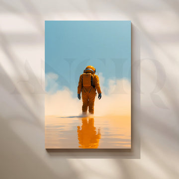 Solitude on Titan — Minimal Surreal Astronaut Wall Art – Asha Art Studio