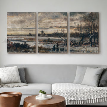 Moody Winter Countryside Gallery Wall – Set of 3 Atmospheric Landscape Artworks - 18 x 24 Inches – Asha Art Studio