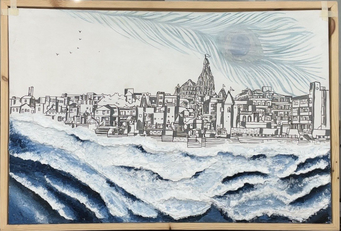 Kashi Ghats & Waves – Texture Painting – handmade by Asha Art Studio