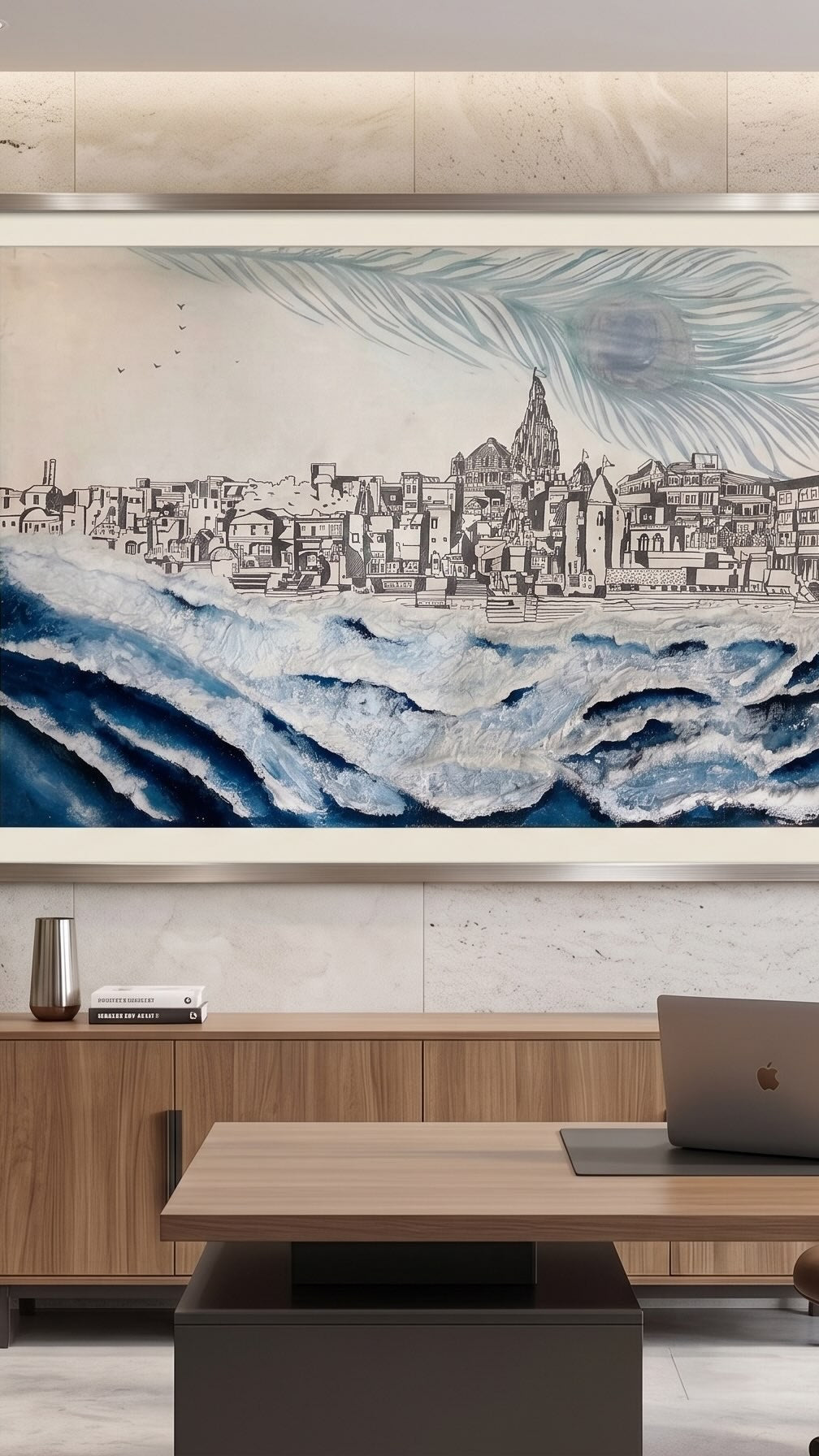 Kashi Ghats & Waves – Texture Painting – handmade by Asha Art Studio