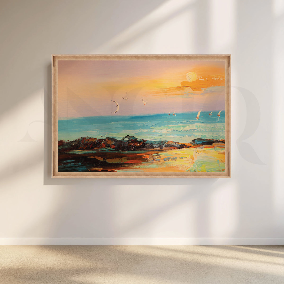 Graceful Birds Soaring Over the Beach Canvas Artwork – Asha Art Studio – Image 5